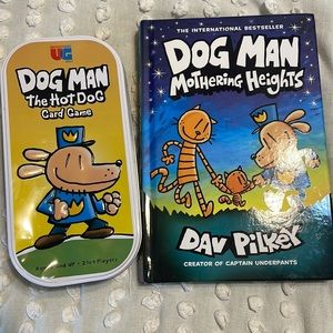 Dog Man Mothering Heights Hardcover book & Hot dog card game